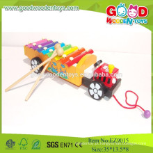 2015 Popular venda de madeira popular de musica Pull Xylophone, brinquedos coloridos Instrumento musical